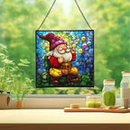 Bubble Blowing Gnome Stained Glass Suncatcher – Square Hanging Window Panel for Home or Greenhouse – Whimsical Glass Art Gift for Garden Lovers, Christmas, Halloween, Father Days 0xWaVs - Image 2