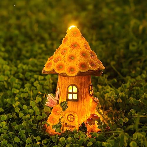 Sunflower House Statue Solar Light, Waterproof LED Decorative Lamp, Outdoor Solar-Powered Yard Art for Garden Patio Pathway Decoration & Housewarming Gift - Image 2