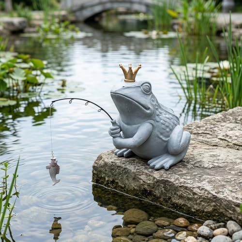Larger Frog Statues Garden Pond Decor - 8.3" Funny Fishing Frog Statue Outdoor Garden Statue & Koi Pond Decor, Animals Sculpture & Figurine Accessory for Patio, Lawn, Yard Decoration, Gift for Mom - Image 4