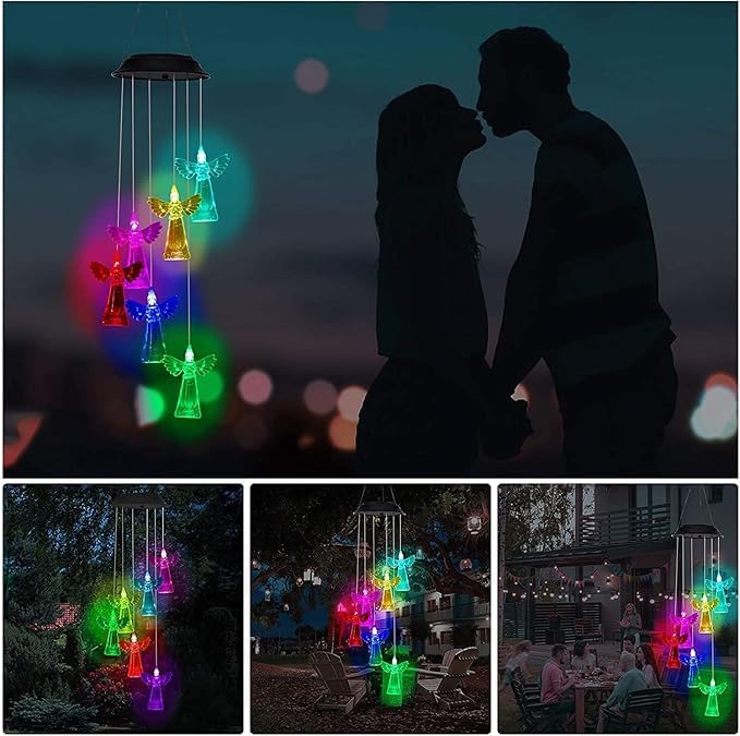 Hummingbird Solar Wind Chimes for Outside - Color Changing LED Outdoor Solar Lights Waterproof Windchimes, Home Garden Patio Yard Porch Decoration (Angel) - Image 6