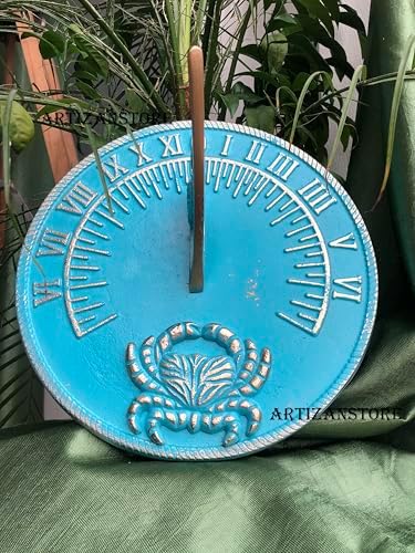 ARTIZANSTORE Sundial Verdigris Finish Brass 10" Dia Vintage Sun Dial Home & Garden Theme Fish Dial and Crab Plaque Outdoor Sundial - Image 6