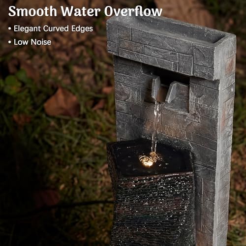 Redlife 39" Outdoor Waterfall Fountain, Modern Wall Water Feature with LED Lights, Resin Floor Standing Fountain with Adjustable Pump, Tall Patio Garden Backyard Decor - Image 3