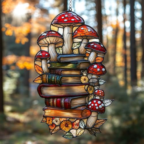 Forest Mushroom Books Acrylic Suncatcher by AVAGAN