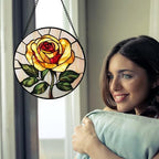 Yellow Rose Stained Glass Window Hanging Suncatcher Gifts for Women 12" - Image 3