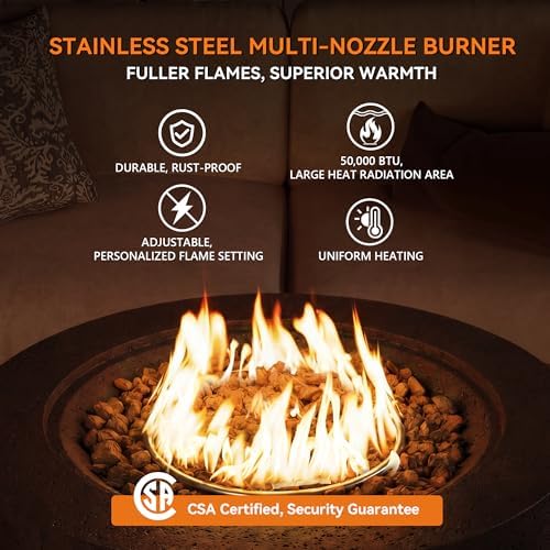 COSIEST 42 inch Outdoor Propane Fire Pit Coffee Table w Concrete Round Base Patio Heater, Certified, 50,000 BTU Stainless Steel Burner, Free Lava Rocks, Rain Cover, Tank Cover - Image 5