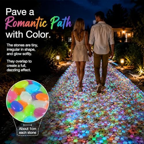 Rainbow Glow in The Dark Pebbles, Luminous Resin Stones for Outdoor Garden Walkway, Aquarium Decor, Fish Tank, Landscape Lighting, Waterproof & Non-Toxic – Long Lasting Glow Up to 5 Hours (1000pcs) - Image 5