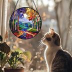 Colorful Forest Tree Stained Glass Window Hanging Suncatcher Gifts 15" - Image 4