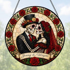 Personalized Skeleton Couple Stained Glass Suncatcher, Gothic Wedding Skull Window Hanging Decor with Name, Romantic Love Sun Catcher Couples Anniversary Wedding Gift for Halloween Gothic Décor 11.81" by Unknown