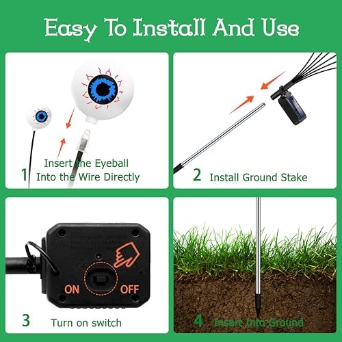 Kohlrabi Halloween Decorations Outdoor, 6 Pack 36 LED Solar Scary Eyeball Swaying Lights, Green Solar Firefly Light Waterproof Outdoor Garden Lights for Halloween Yard Garden Lawn Party Flower Bed - Image 5