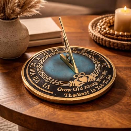 Romantic Sundial Garden Decor with “Grow Old with Me” Quote – Cast Metal Outdoor Sundial Statue for Patio, Yard & Garden – Anniversary, Wedding & Couple Gift – 10 Inch - Image 7