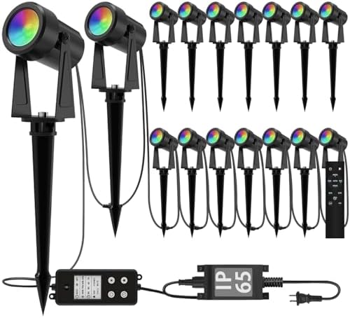 SUNTHIN Outdoor RGBW Landscape Lighting with Remote, Dusk to Dawn, 16 Pack by SUNTHIN