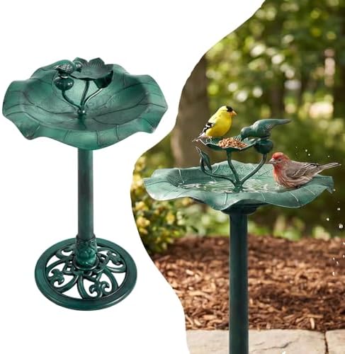 VINGLI Pedestal Bird Bath, Resin Birdbaths Weather Resistant, Bird Baths with Floral Accents & Vintage Finish, Garden Decor for Outdoor, Patio, Yard, Lawn (Green Floral) by VINGLI