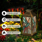 Solar Lantern Mid Century Stained Glass Outdoor Waterproof Garden Hanging Lantern Solar Powered Lighting Outside Solar Light for Patio Yard Camping, Gifts for Women Mom - Image 3