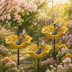 Handmade Metal Flower Garden Stake Bird Bath & Bee Watering Station, Upgraded Weather-Resistant Pollinator Water Bowl, Colorful Floral Decor for Outdoor Yard & Lawn (3PCSC) by Unknown