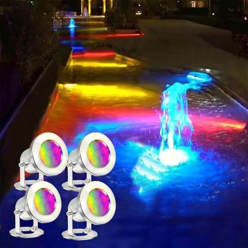LED Pond Lights with Remote Control, 6W SS316 Stainless Steel RGB Underwater Fountain Light IP68 Waterproof Outdoor Underwater Lights for Pond Waterfall (4) - Image 3