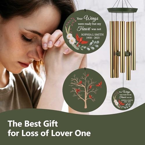 ASTARIN Personalized Large Deep Tone Cardinal Wind Chimes, Customized Memorial Gifts for Loss of Lover/Sister/Friend, Sympathy Gift Wind Chime for Condolences Remembrance(Produced in Texas) - Image 2