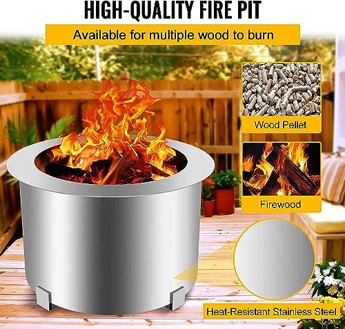 21.5-28.5" Smokeless Outdoor Fire Pit Stove Wood Campfire Grill for Outside Stainless Steel,Silver,21.5 Inch - Image 4