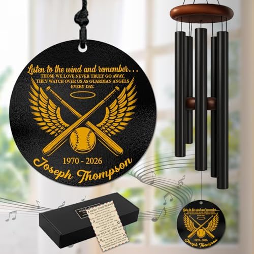 Personalized Baseball Memorial Wind Chimes for Outdoors – Custom Name & Years Remembrance Chime – Sympathy Gift for Loss of Loved One – Angel Baseball Tribute Keepsake for Home Display by AlpadilCo