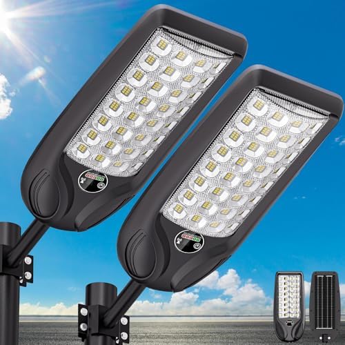 MMKT Solar Street Lights Outdoor Waterproof, 3 Color LED Dusk to Dawn Solar Light, Flood Lights with Motion Sensor and Remote Control, Parking Lot Light 1 Pack (Large 2 Pack) by MMKTLIGHTING