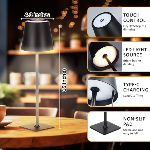 Retisee 12 Pack Cordless Table Lamp Portable Rechargeable Lamps, Black - Image 2