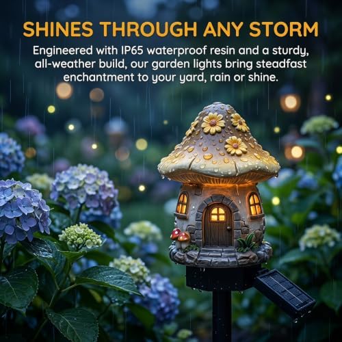 Solar Fairy-Tale Mushroom Cottage Garden Light (Pink) - Image 6