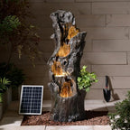 39.37" Tall Solar Water Fountain Outdoor Garden Faux Tree Stump - Image 3