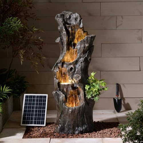 39.37" Tall Solar Water Fountain Outdoor Garden Faux Tree Stump - Image 3