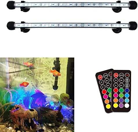 LED Aquarium Light, 2 Pack 15 inches Fish Tank Light RGB Color Underwater Light Submersible Crystal Glass Lights, 42 LED Beads, Brightness Adjustable Memory Function, LED Light bar Stick by COVOART