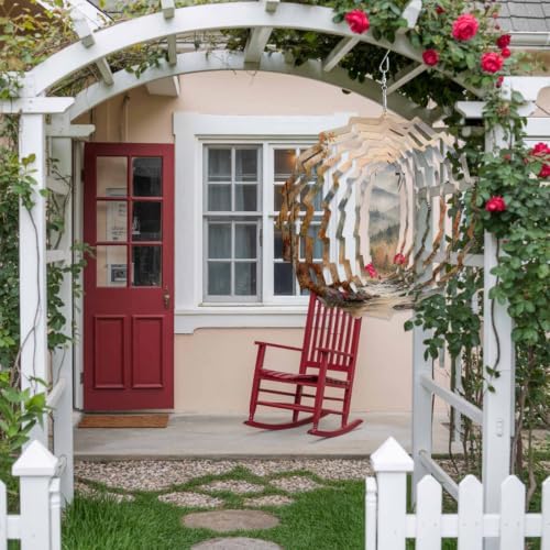 10 Inch Fall Forest Wind Spinner for Yard and Garden, Autumn Oil Painting Pine Trees Mountains Hanging Ornaments Outdoor 3D Kinetic Wind Sculpture Spinners Indoor Outdoor Patio Décor Ornaments Gift - Image 4
