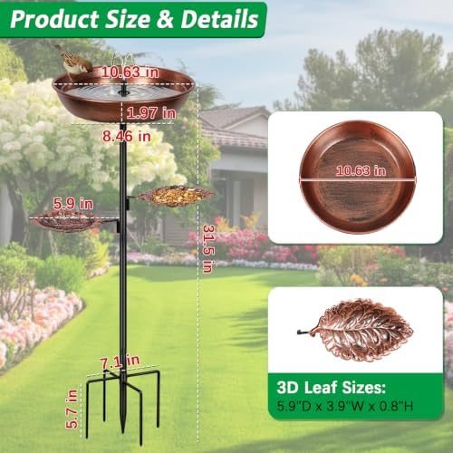 2 Pack Metal Outdoor Bird Bath, Removable Bowl for Garden (Small, Bronze) - Image 5