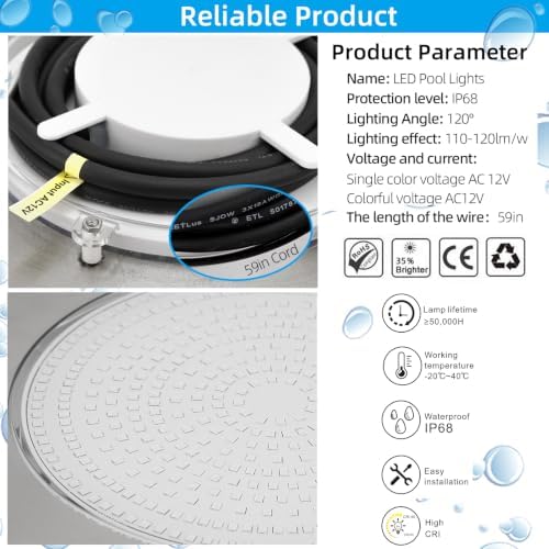 LED Pool Light Inground Pool, 12v RGB Color Changing Pond Lights - Image 4