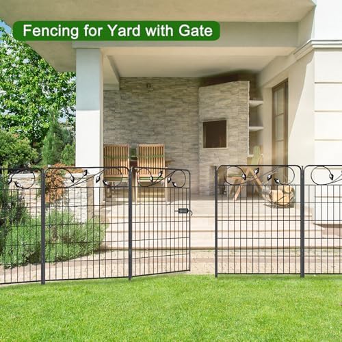 Metal Garden Fence with Gate 36in(H) X18.6ft(L) 1Gate+7Panels Border Fences - Image 2