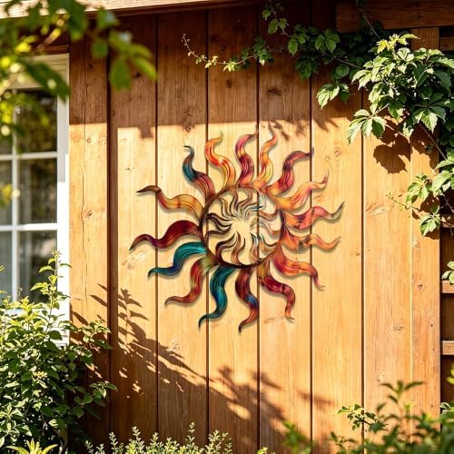 Sun Metal Wall Art Rustic Steel Plaque Colorful Celestial Decor for Garden Patio Porch Living Room Indoor Outdoor Hanging Ornament Home Sculptures (16 Inch) - Image 4