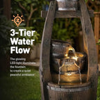 18.9" H Rustic Barrel Outdoor Fountain with Planter Bowl & 4-Tier Cascading Water Feature Low-Maintenance Garden Water Feature- LED- Suitable for Yard, Deck, Backyard Decor - Image 4