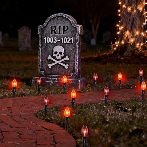 10 Pack Halloween Pathway Stake Lights,19.5ft Halloween Party Decor Walkway Lights with C9 Clear Black&Orange Bulbs for Outdoor Lawn Patio Yard Walkway Garden,Waterproof Clear Black&Orange by Pallerina