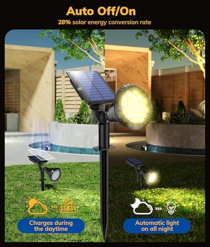 NBKLS Solar Spot Lights for Outside, 21 LED Outdoor Solar Lights for Yard, 4 Pack Solar Spotlights Waterproof Auto On/Off for Landscape, Wall, Garden, Pool, Tree, Pathway and Driveway(Warm White) - Image 2