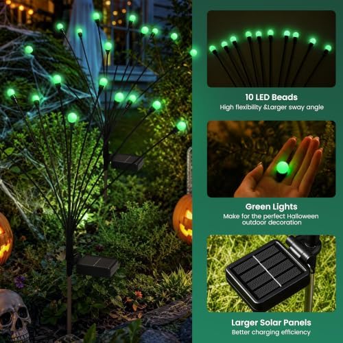 Solar Halloween Lights(6Pack 60LED), Green Outdoor Halloween Decor - Image 2