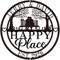 Personalized Happy Place Metal Sign, Custom Anniversary Wedding Gift for Couples, Metal Couple Sign with Names and EST Year, Metal Wall Decor for Home Porch Living Room Bedroom, Housewarming Gifts New Home by OWFCBEI
