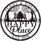 Personalized Happy Place Metal Sign, Custom Anniversary Wedding Gift for Couples, Metal Couple Sign with Names and EST Year, Metal Wall Decor for Home Porch Living Room Bedroom, Housewarming Gifts New Home by OWFCBEI