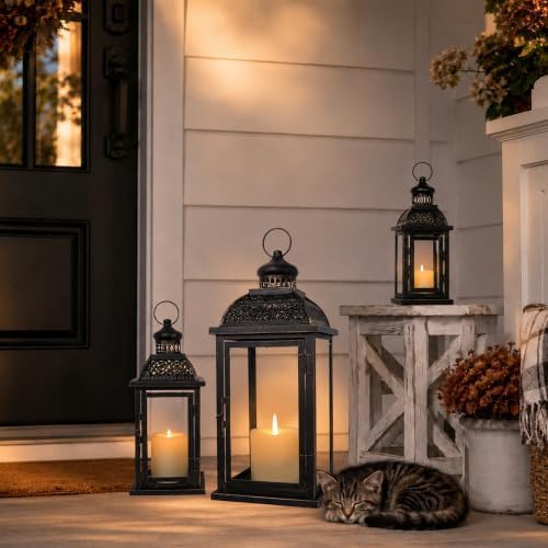 Lanterns Decorative Indoor&Outdoor, 19’’&14’’&10’’ Extra Large Metal Candle Lanterns, Vintage Candle Holders Farmhouse Shelf Wedding Front Porch Patio Decor, Christmas Halloween Decorations for Home - Image 2