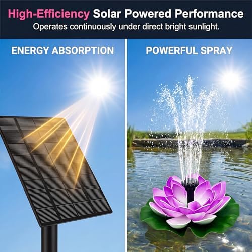 2Pcs Solar Floating Fountain with Christmas Lights Spray, Square Solar Bird Bath Fountain for Garden Pond, Floating Lotus Fountains Outdoor Water Feature - Image 3