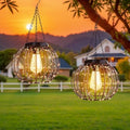 Hanging Solar Lanterns Outdoor Waterproof, Vintage Copper Hanging Lights, Solar Chandelier for Yard Garden Gazebo Pergola Porch Decor, 2 Pack by ALLFORTUNE