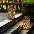Solar Lantern Mexican Talavera Ceramic Tile Seamless Folklore Flower Texture Outdoor Waterproof Hanging Solar Light Outside Lights for Patio Yard House Lawn Decor Birthday Gifts for Women Mom - Image 6