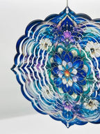 Shwing 12 Inch Wind Spinner Hanging Wind Sculptures Purple Blue Floral Metal Decor Double Sided Outdoor Kinetic Garden Art 3D Wind Spinner Hanging Ornament for Patio Porch Balcony Backyard Tree Decor - Image 7
