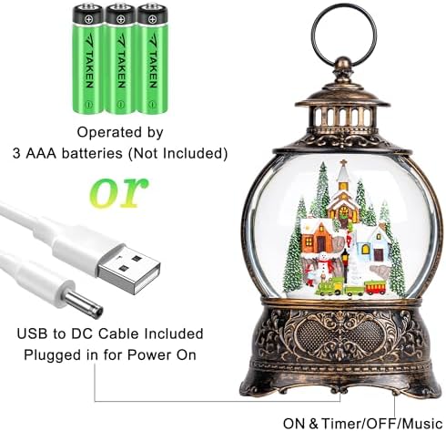 Christmas Snow Globe Water Lantern with Mountain Village and Train Scene Battery Operated or USB Powered Musical Lighted Holiday Decoration for Tabletop Display for Family and Friend - Image 3