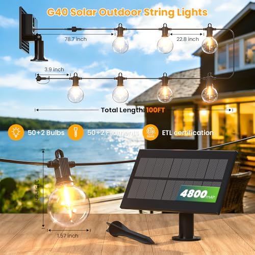 100FT G40 Solar String Lights Outdoor Waterproof IP65 with USB-Charging - Image 2