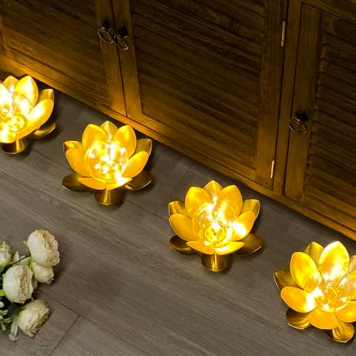 JHY DESIGN Set of 2 Gold Lotus Table Lamp Battery Powered 6''Tall Cordless Lamp Light Battery Operated Great for Living Room Bedroom Weddings Parties Patio Events Indoors Outdoors - Image 5