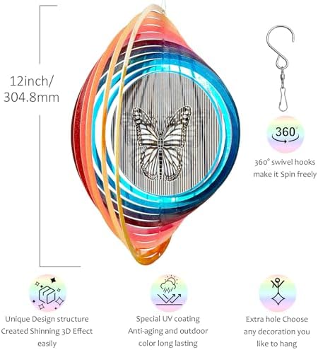 Aoedelyart Wind Spinner Creates a Fluttering Butterfly 3D Animations Effect,Wind Spinners Ouddoor Butterfly Gift for Women/Grandma/Mom/Wife,12inch Mandala Wind Spinner Hanging Garden Yard Art Decor - Image 6