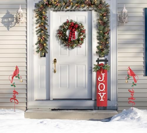 Glitzhome Set of 2 Metal Cardinal JOY & NOEL Yard Sign with Stake, 36"H Christmas Decorative Wall Hanging Decoration for Garden Home Lawn Pathway Walkway - Image 3