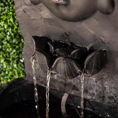 XBrand 30" H Buddha Water Fountain, Zen Wall Outdoor Garden Fountain w/Warm LED Light & Pump, Black Resin Water Fountain for Patio Backyard Home Decor - Image 5